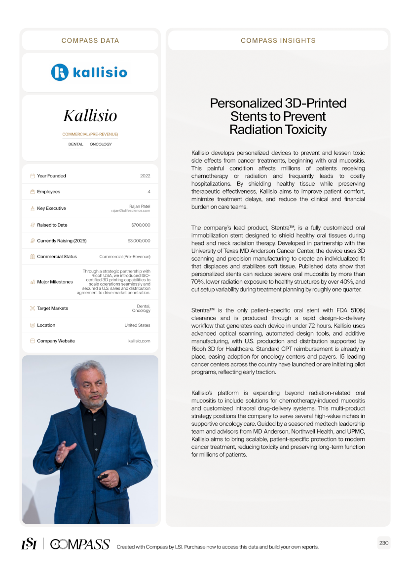 Kallisio page featured in the LSI 2025 Emerging Innovators Report.